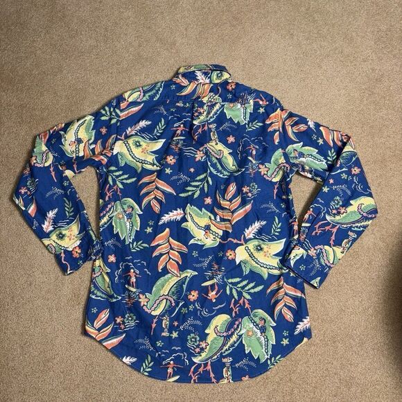 Ralph Lauren Polo Oxford Button Down Shirt Blue Floral Hawaiian Tropical Size M - Picture 7 of 7